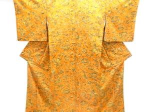 唐花模様手織り紬着物